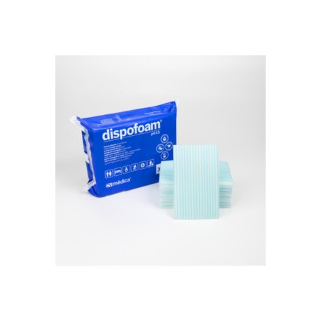 KIT HIGIENE DESECHABLE compuesto por 480 esponjas jabonosas de fibra. 100  gr. 12×20 cm + 60 empapadores protector de cama desechable color azul